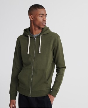 Superdry Organic Cotton Standard Label Loopback Cipzár Férfi Kapucnis Pulóver Khaki | AGWMZ0751